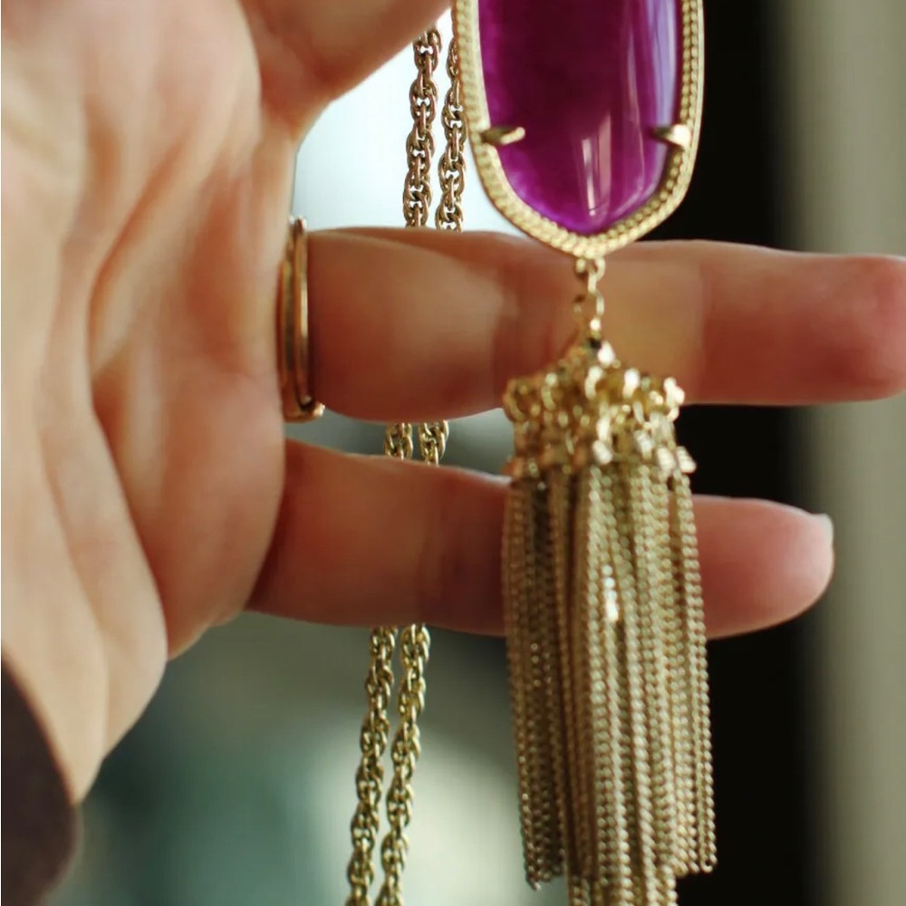 Kendra Scott Rayne Stone Tassel Pendant Necklace Purple Jade gem - Picture 3 of 4